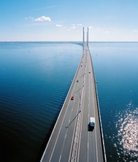 Traffic on Oresund Bridge from Denmark to Sweden, Europe